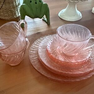 Elegant Cranberry glass plates and cups